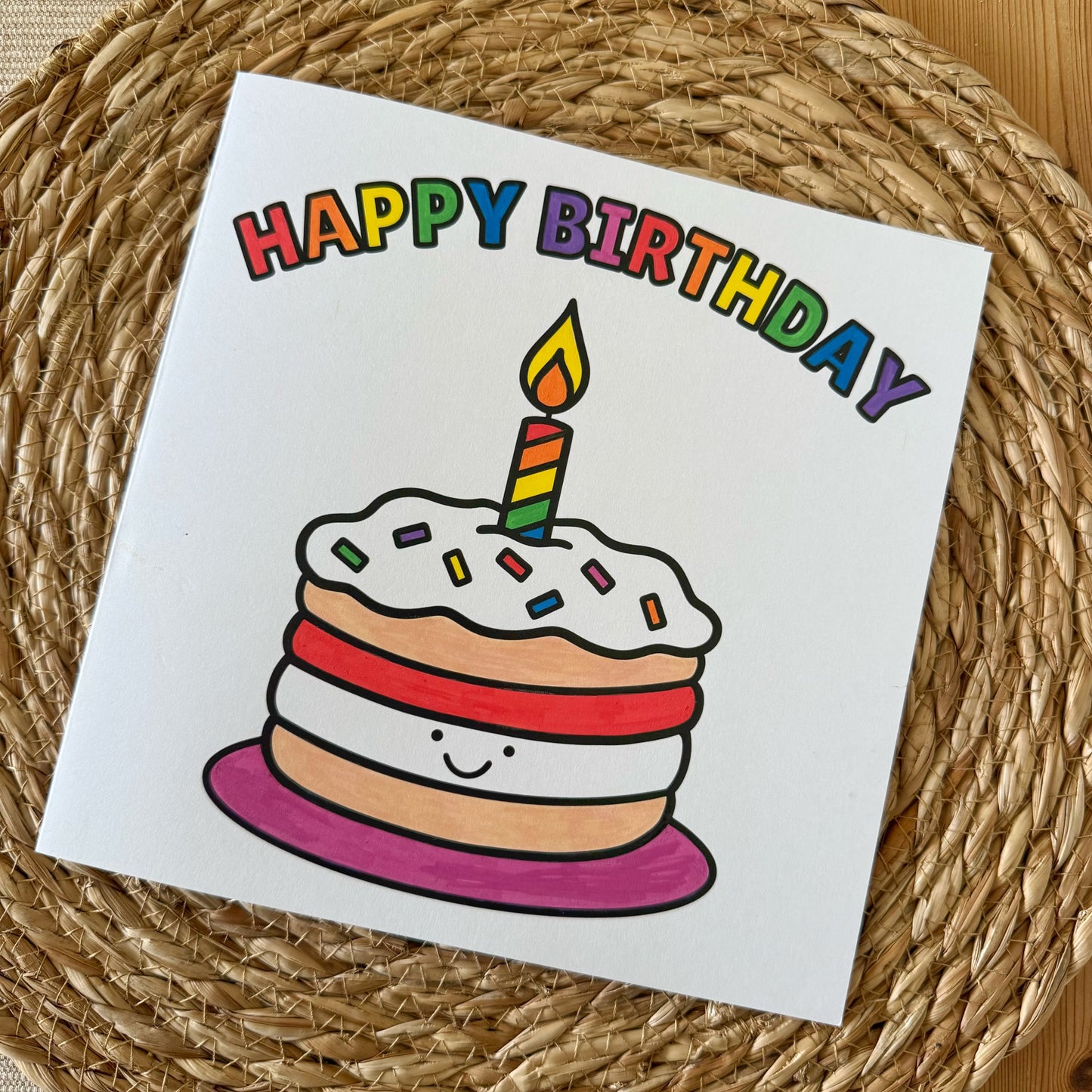 Sprinkle Cake - Colour In Happy Birthday Card