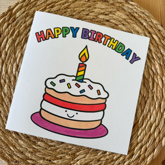 Sprinkle Cake - Colour In Happy Birthday Card