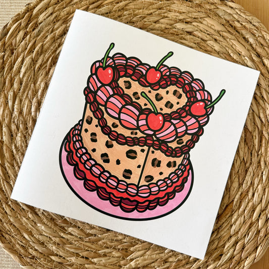 Cherry Cake - Colour In Happy Birthday Card