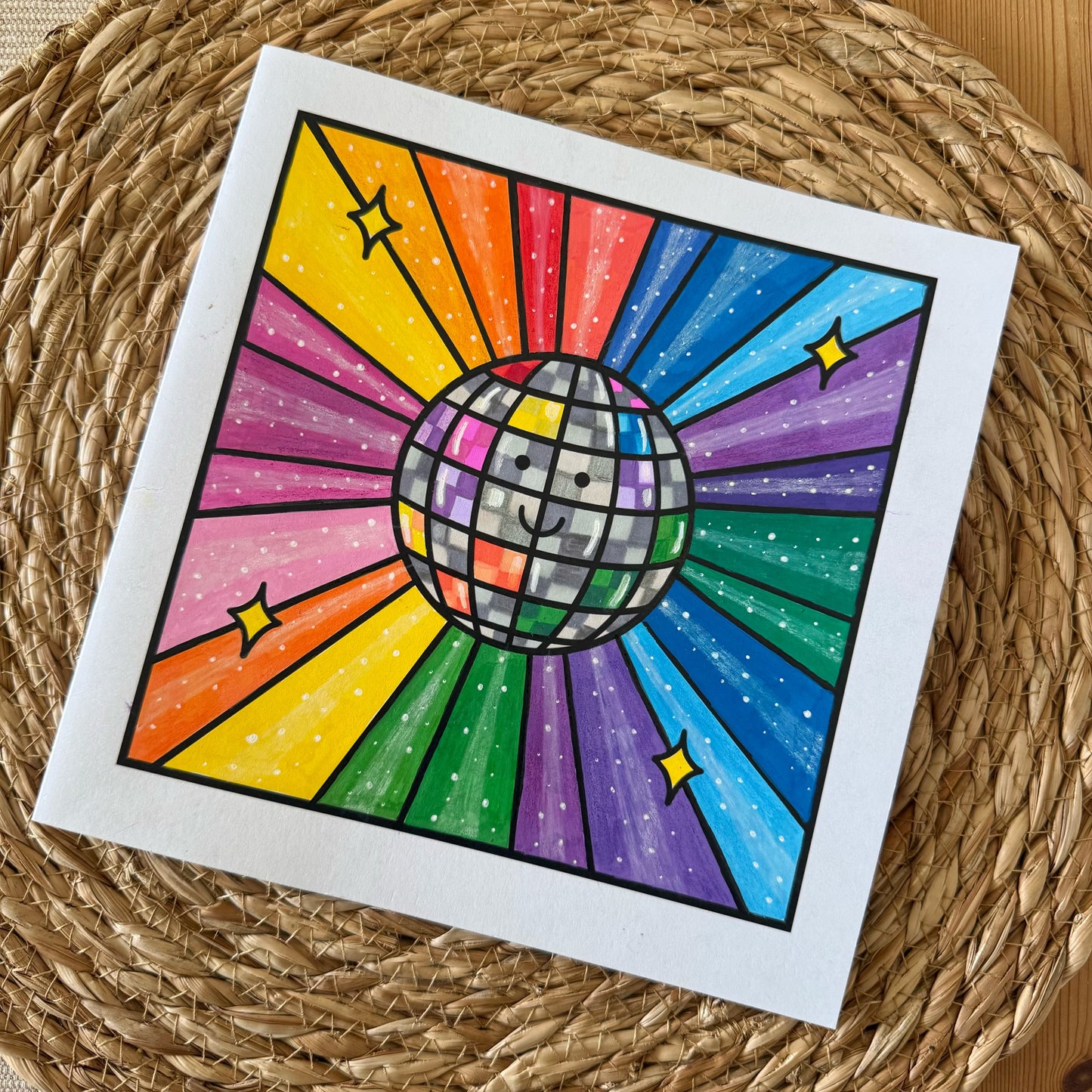 Disco Ball - Colour In Happy Birthday Card