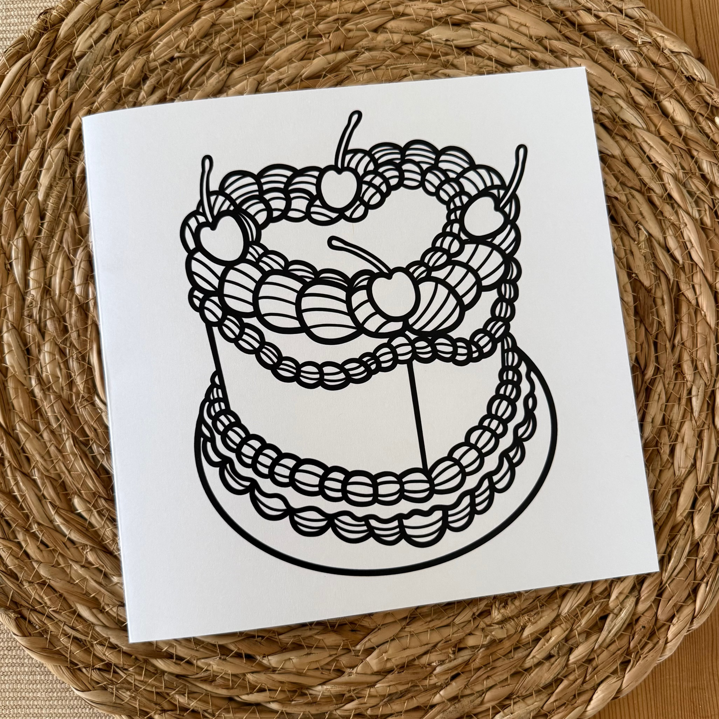Cherry Cake - Colour In Happy Birthday Card